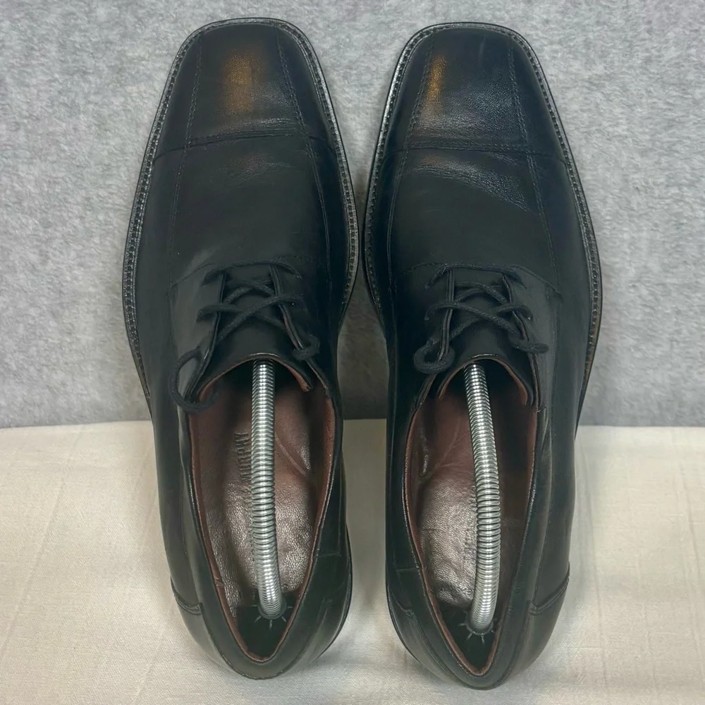 Johnston & Murphy Dobson Cap-Toe Leather Oxford Shoes-Black-Men Size 10.5